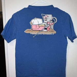 Vineyard Vines T Shirt boys M Blue Graphic Whale Lacrosse Pocket Tee